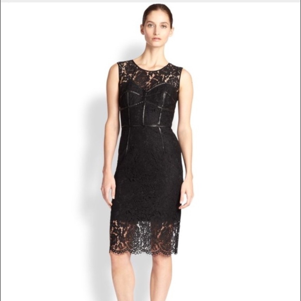 Milly of New York black leather and lace dress Size 6